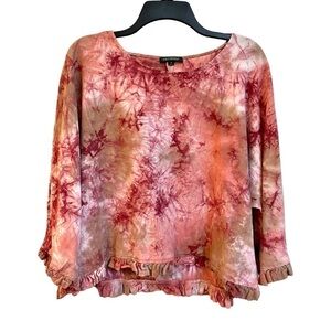 FOR CYNTHIA, TIE DYE OVERSIZED CROP TOP. PINK, WHITE & BROWN COLOR. SIZE M